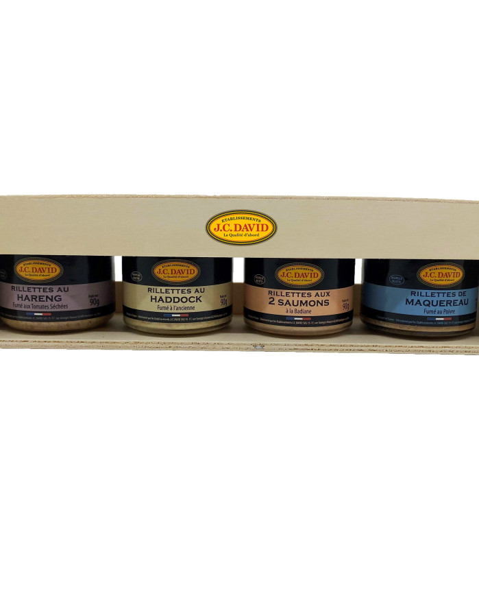 Coffret Cadeau 4 Rillettes : Hareng, Haddock, Saumon, Maquereau 