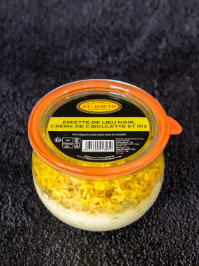 Emietté de Lieu Noir crème de ciboulette et riz 